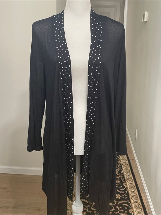 French Laundry Sweaters - SPARKLED French Laundry NWT Black Open Front Cardigan Studded Longline Size M
